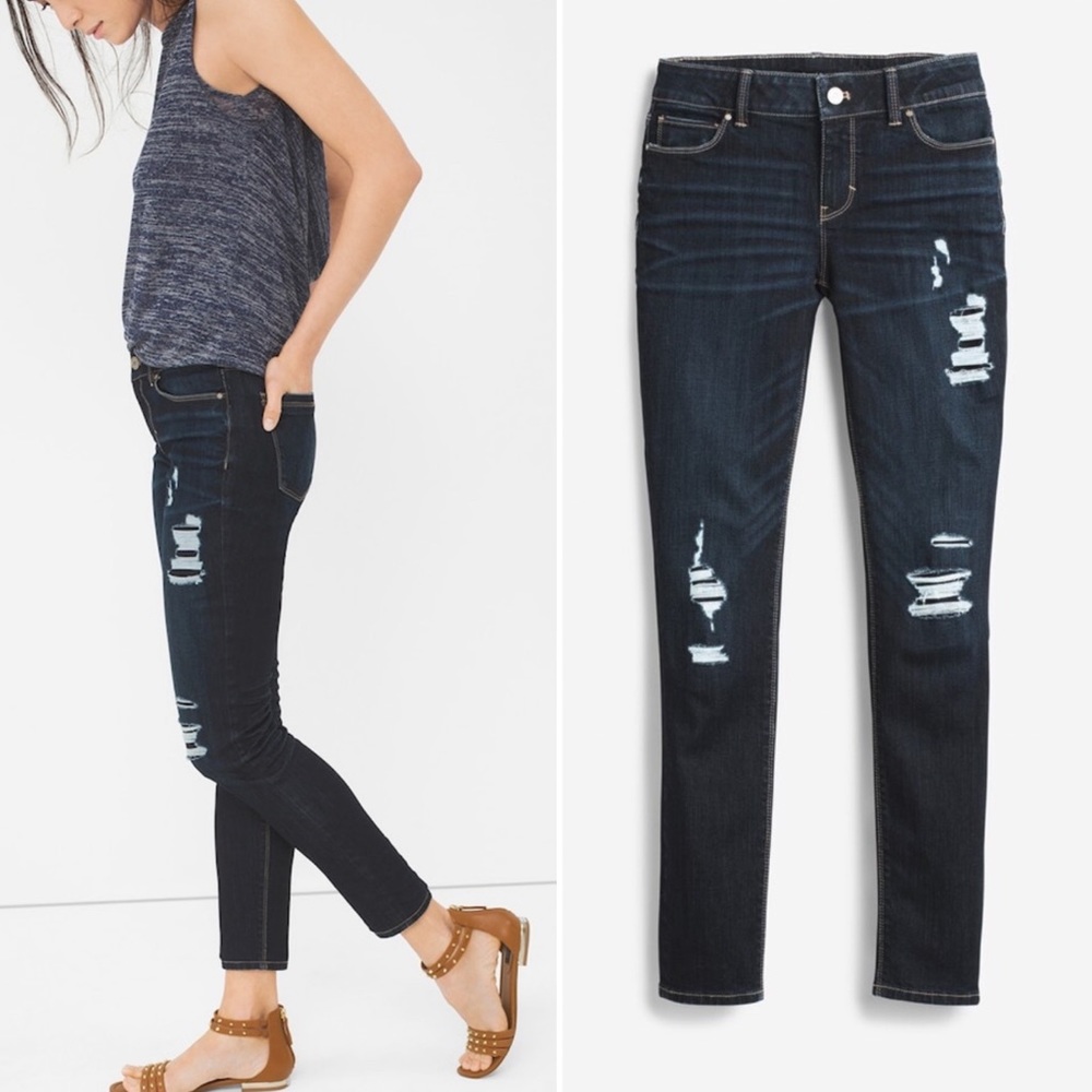 WHBM DISTRESSED SKINNY CROP LEG JEANS